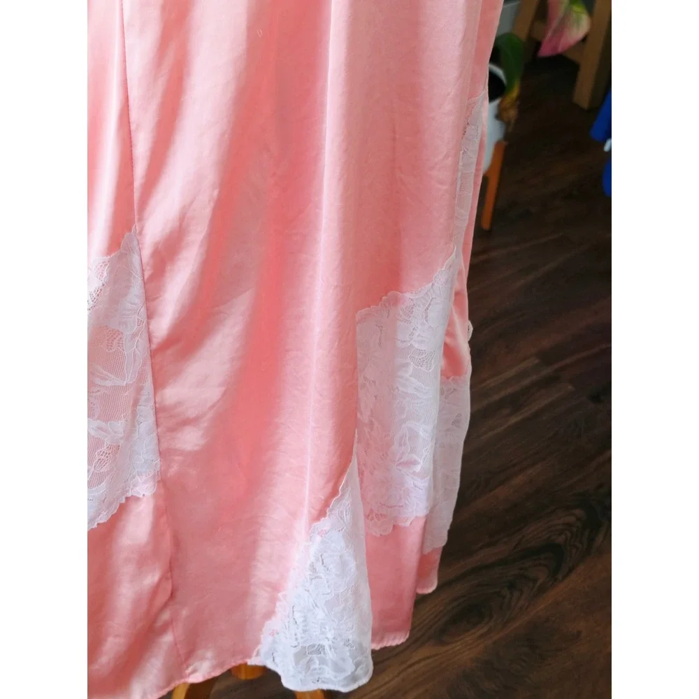 Intimately Free People Coral Pink Lace Maxi Slip Dress XS Boho Lingerie Style‎